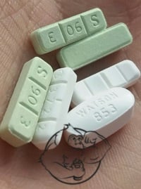 Xanax and Hydrocodone tablets
